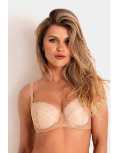 Biustonosz beżowy usztywniany full cup koronka tiul... 2