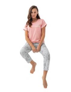Piżama damska różowa bawełniana 100% krótki rękaw spodnie... 2