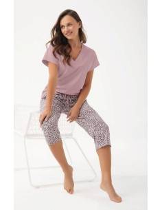 Piżama damska kawowa bawełniana 100% krótki rękaw spodnie... 2