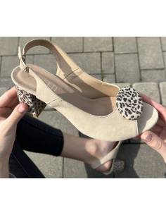 Sandałki beżowe bez noska i pięty obcas klocek panterka... 2