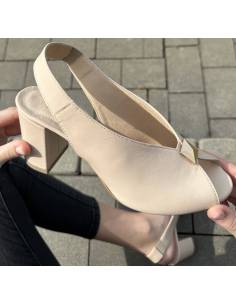 Czółenka beżowe skóra naturalna obcas klocek ozdoba... 2