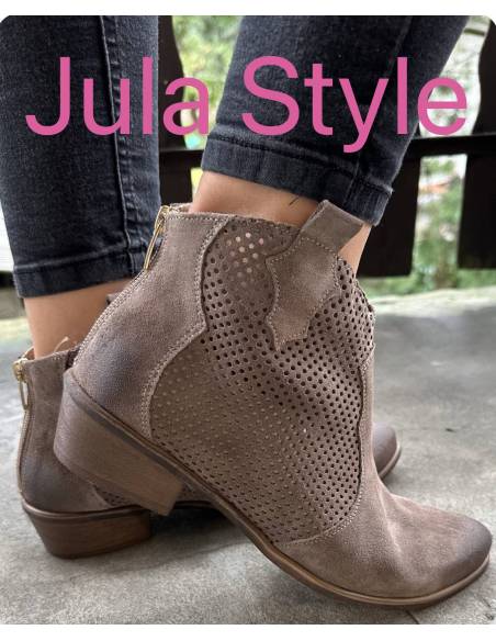 Botki ciemny beż skóra ażur Exquisite 1166