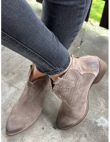 Botki ciemny beż skóra ażur Exquisite 1166