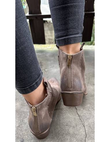 Botki ciemny beż skóra ażur Exquisite 1166