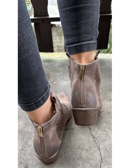 Botki ciemny beż skóra ażur Exquisite 1166