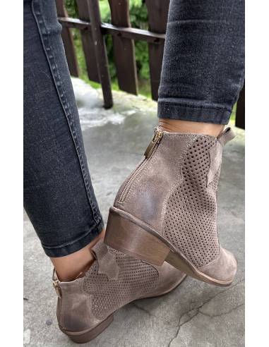 Botki ciemny beż skóra ażur Exquisite 1166