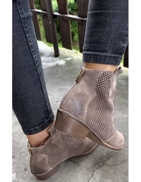 Botki ciemny beż skóra ażur Exquisite 1166