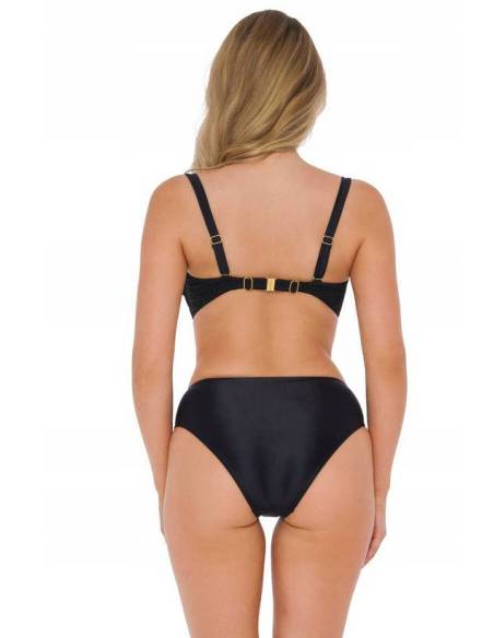 Strój kąpielowy dwuczęściowy czarny lurex bardotka Self Lucerne 1