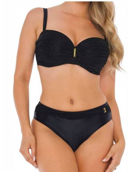 Strój kąpielowy dwuczęściowy czarny lurex bardotka Self Lucerne 1