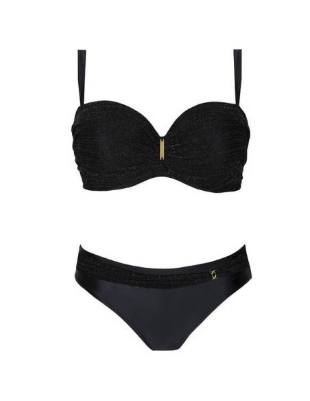 Strój kąpielowy dwuczęściowy czarny lurex bardotka Self Lucerne 1