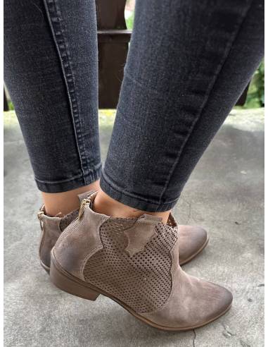 Botki ciemny beż skóra ażur Exquisite 1166