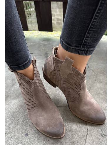 Botki ciemny beż skóra ażur Exquisite 1166