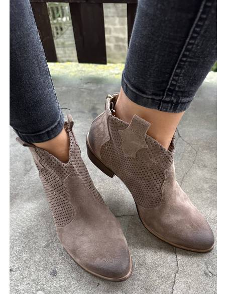 Botki ciemny beż skóra ażur Exquisite 1166