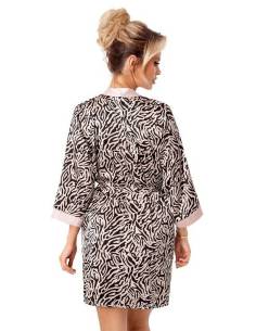 Szlafrok satyna beż zwierzęcy z koronką rękaw 3/4 przed... 2