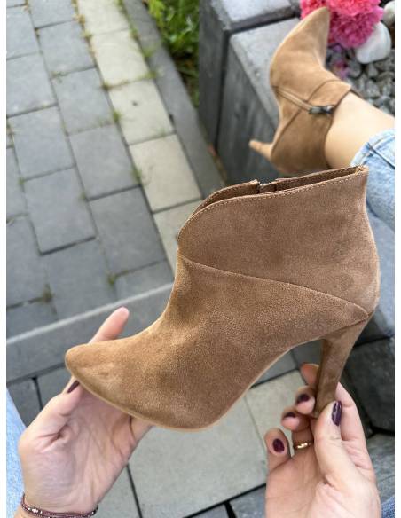 Botki skóra zamsz rude brąz Di Primo 1061/1
