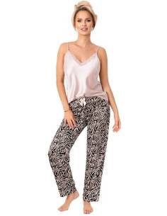 Piżama damska beżowa zwierzęcy satyna ramiączka długie... 2