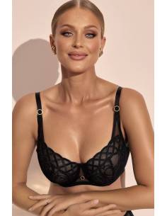 Biustonosz czarny miękki soft koronkowy haft fiszbiny... 2