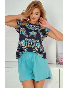 Piżama damska niebieska krótki rękaw i spodenki... 2