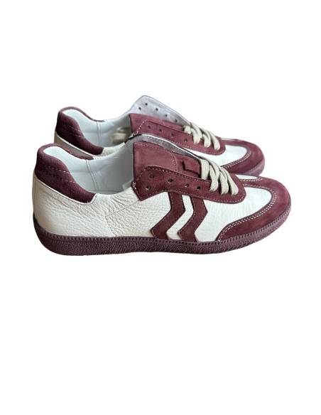 Adidasy damskie ecru białe bordowe skóra naturalna Kampa N 1236