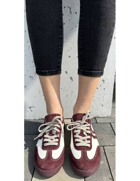 Adidasy damskie ecru białe bordowe skóra naturalna Kampa N 1236