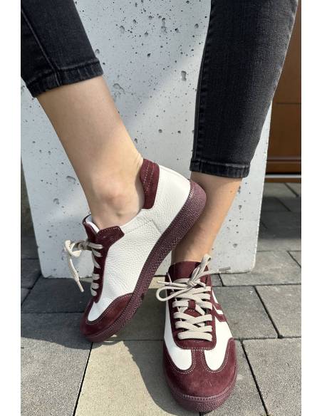 Adidasy damskie ecru białe bordowe skóra naturalna Kampa N 1236