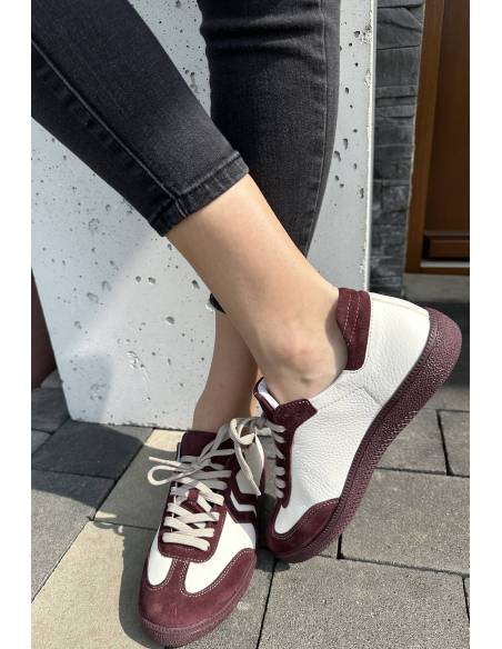 Adidasy damskie ecru białe bordowe skóra naturalna Kampa N 1236