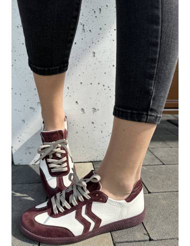 Adidasy damskie ecru białe bordowe skóra naturalna Kampa N 1236