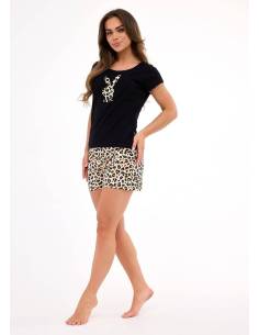 Piżama damska czarna panterka krótki rękaw i spodenki... 2