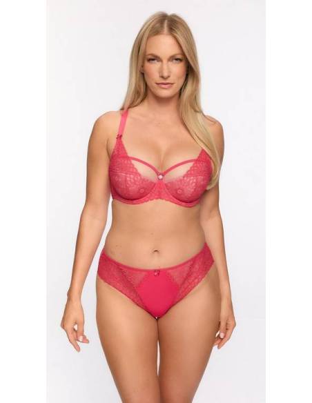Biustonosz półusztywniany semi soft koralowy koronkowy Gaia 1292 Clementine