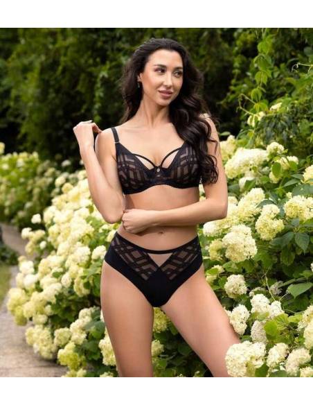 Biustonosz czarny miękki na fiszbinach soft tiulowy Gorsenia 897 Estelle