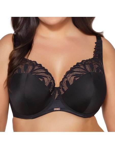 Biustonosz AVA 2105 Semi Soft czarny półusztywniany wzór roślinny