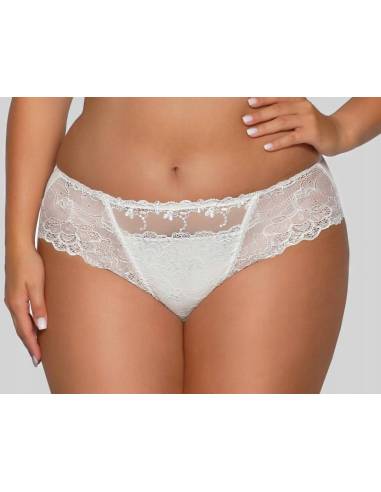 Figi damskie brazyliany ecru cream pełne koronkowe tiul Ava 1030 polskie