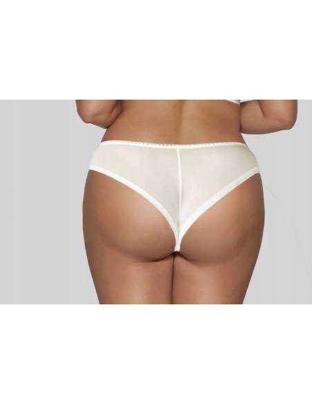 Figi damskie brazyliany ecru cream pełne koronkowe tiul Ava 1030 polskie