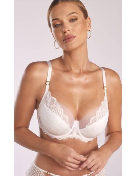 Biustonosz ECRU półusztywniany semi soft koronkowy tiul Kinga Luna 1098