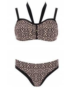 Strój kąpielowy dwuczęściowy beżowy czarny miękki... 2