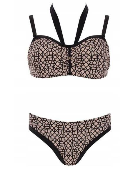 Strój kąpielowy dwuczęściowy beżowy czarny miękki fiszbiny Self Luxe 7