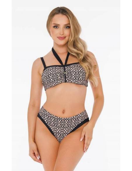 Strój kąpielowy dwuczęściowy beżowy czarny miękki fiszbiny Self Luxe 7