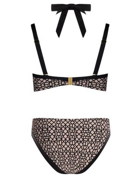 Strój kąpielowy dwuczęściowy beżowy czarny miękki fiszbiny Self Luxe 7