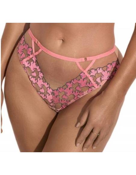 Figi pełne klasycznebeżowe różowe haft tiul Kinga 1204 French Flowers