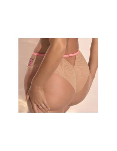 Figi pełne klasycznebeżowe różowe haft tiul...