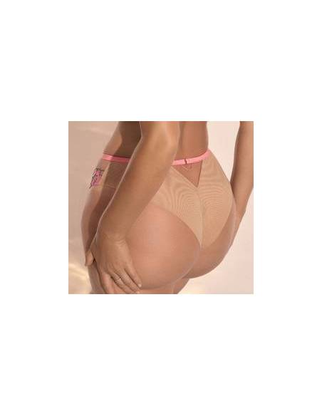 Figi pełne klasycznebeżowe różowe haft tiul Kinga 1204 French Flowers