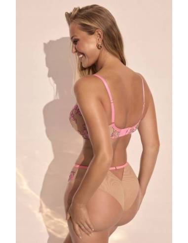 Figi pełne klasycznebeżowe różowe haft tiul...