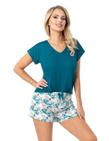 Piżama damska zielona krótkii rękaw i spodenki z wiskozy Donna Irmina short