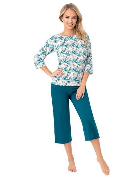 Piżama damska zielona morska rękaw spodnie 3/4 z wiskozy Donna Irmina 3/4