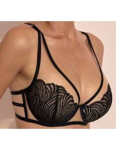 Biustonosz czarny usztywniany push up bralette tiul Kinga...