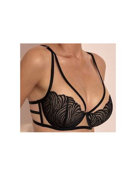 Biustonosz czarny usztywniany push up bralette tiul Kinga 1176 Harmony