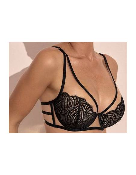 Biustonosz czarny usztywniany push up bralette tiul Kinga 1176 Harmony