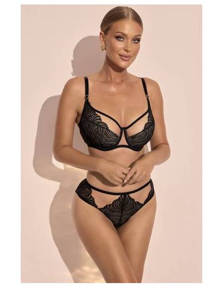 Biustonosz czarny semi soft półusztywniany koronka tiul Kinga Harmony 1175