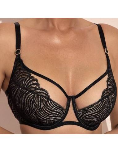 Biustonosz czarny semi soft półusztywniany koronka tiul Kinga Harmony 1175