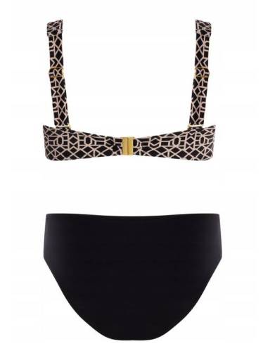 Strój kąpielowy czarny beż dwuczęściowy pełny...